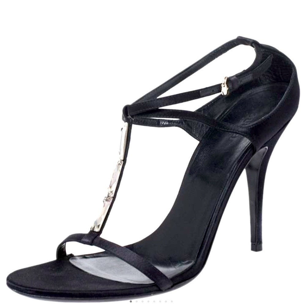 Gucci Black High-Heeled Sandals with T-Strap